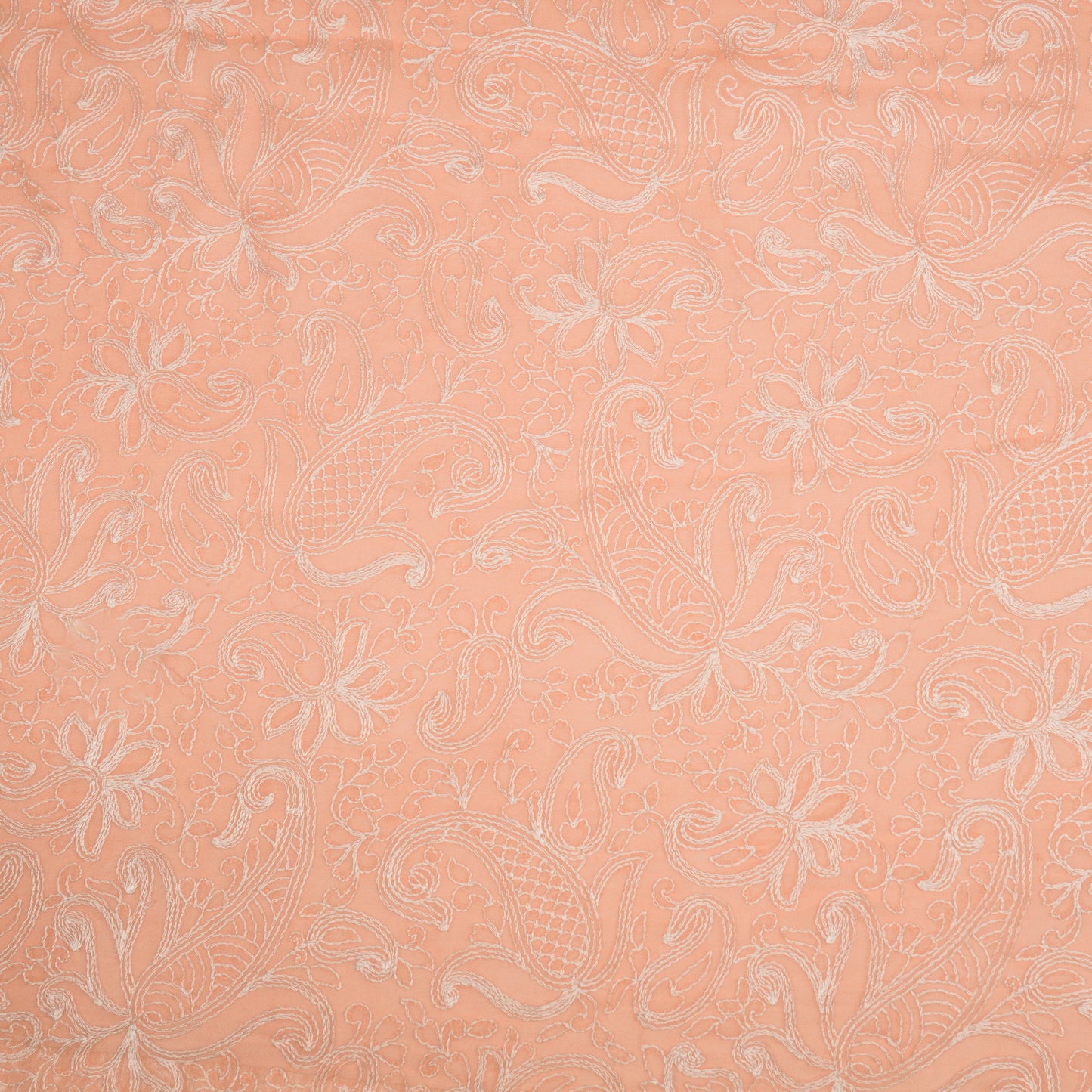 Arib Peach Mul Chanderi Embroidered Fabric in Jaal Pattern