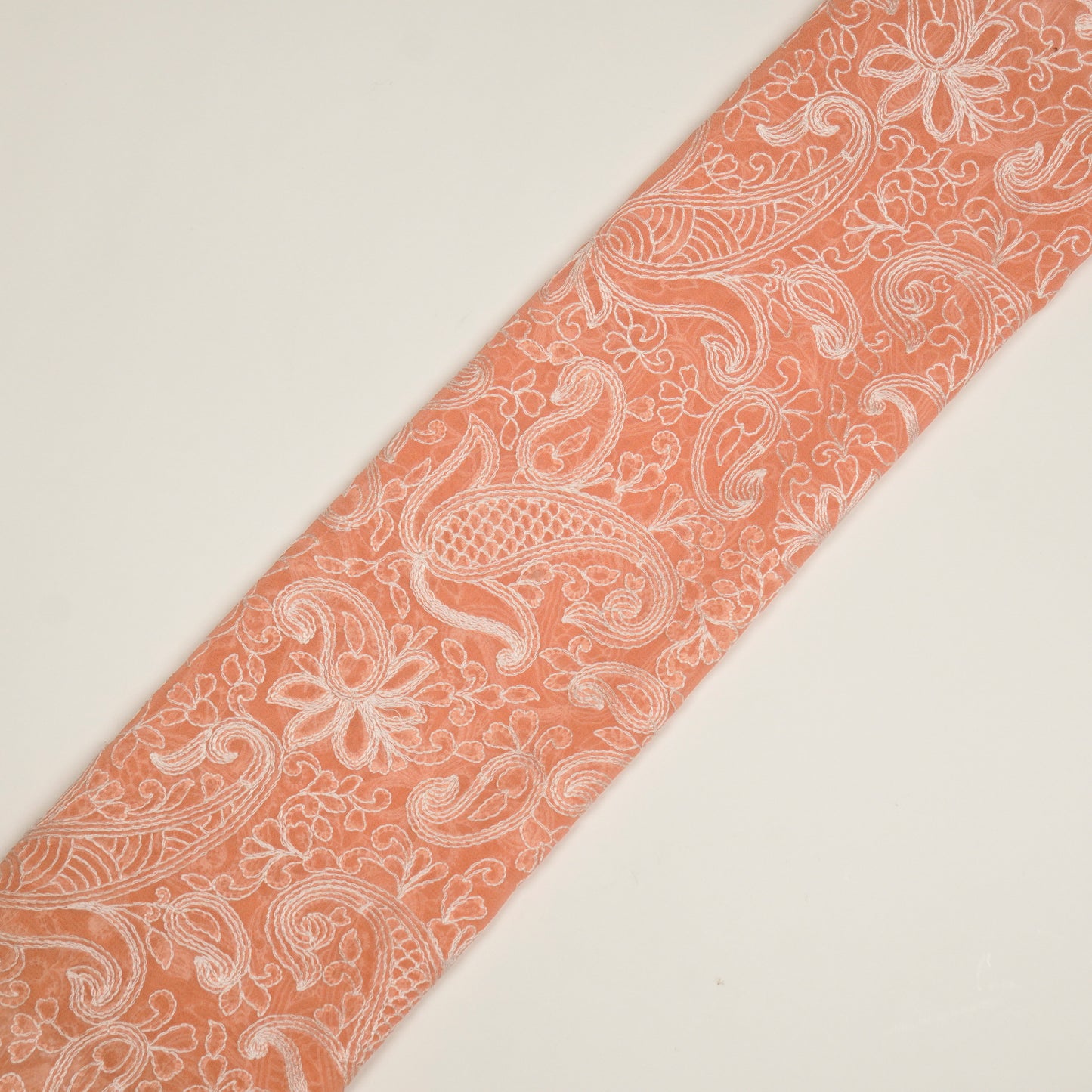Arib Peach Mul Chanderi Embroidered Fabric in Jaal Pattern