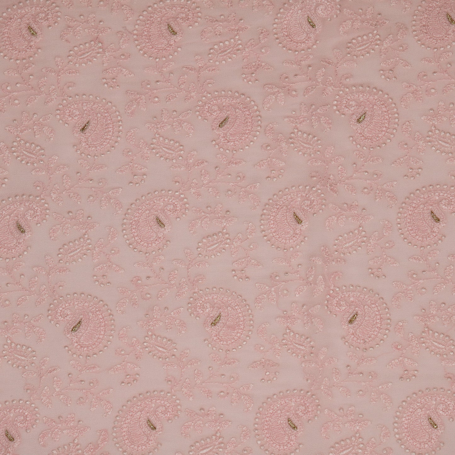 Ekani Baby Pink Viscose Georgette Embroidered Fabric in Jaal Pattern