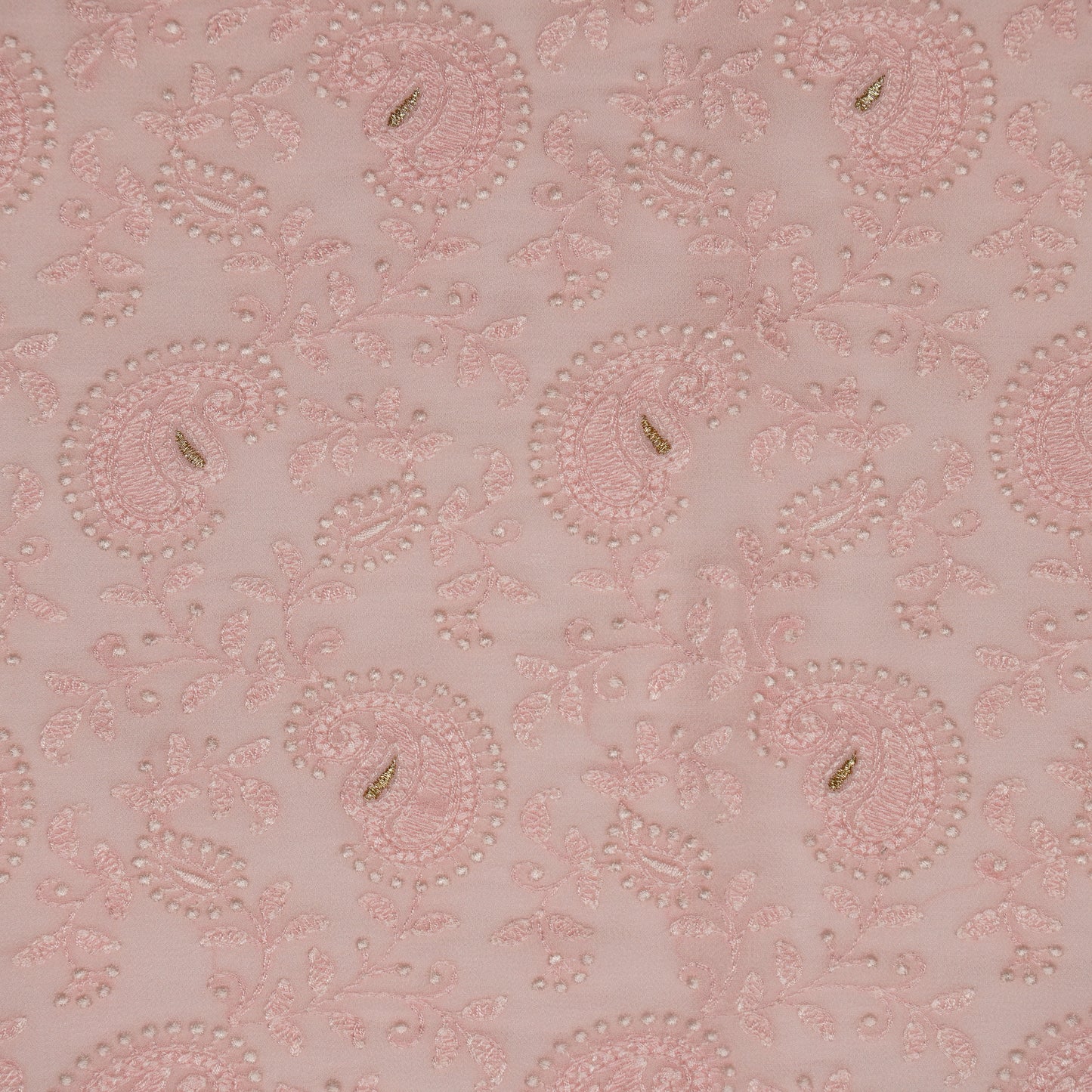 Ekani Baby Pink Viscose Georgette Embroidered Fabric in Jaal Pattern