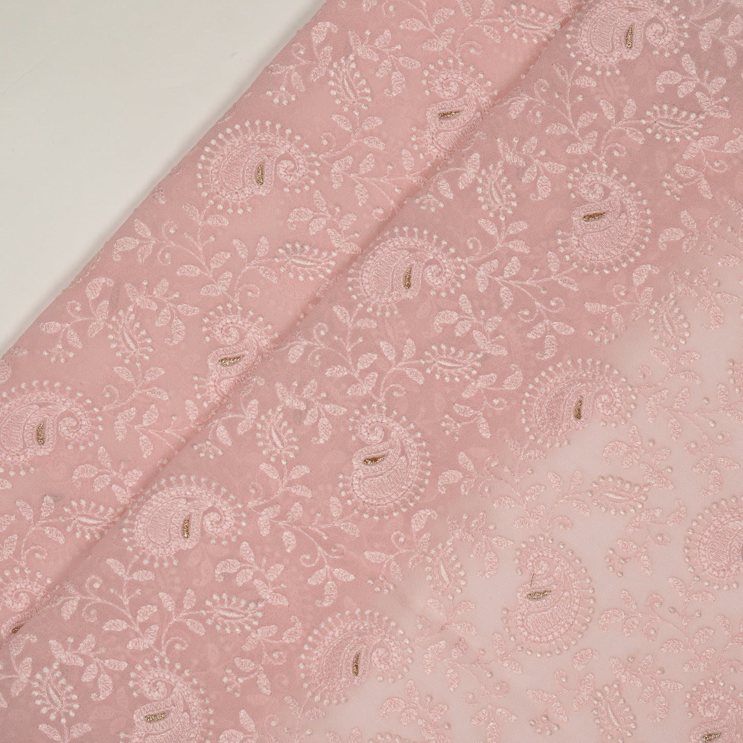 Ekani Baby Pink Viscose Georgette Embroidered Fabric in Jaal Pattern