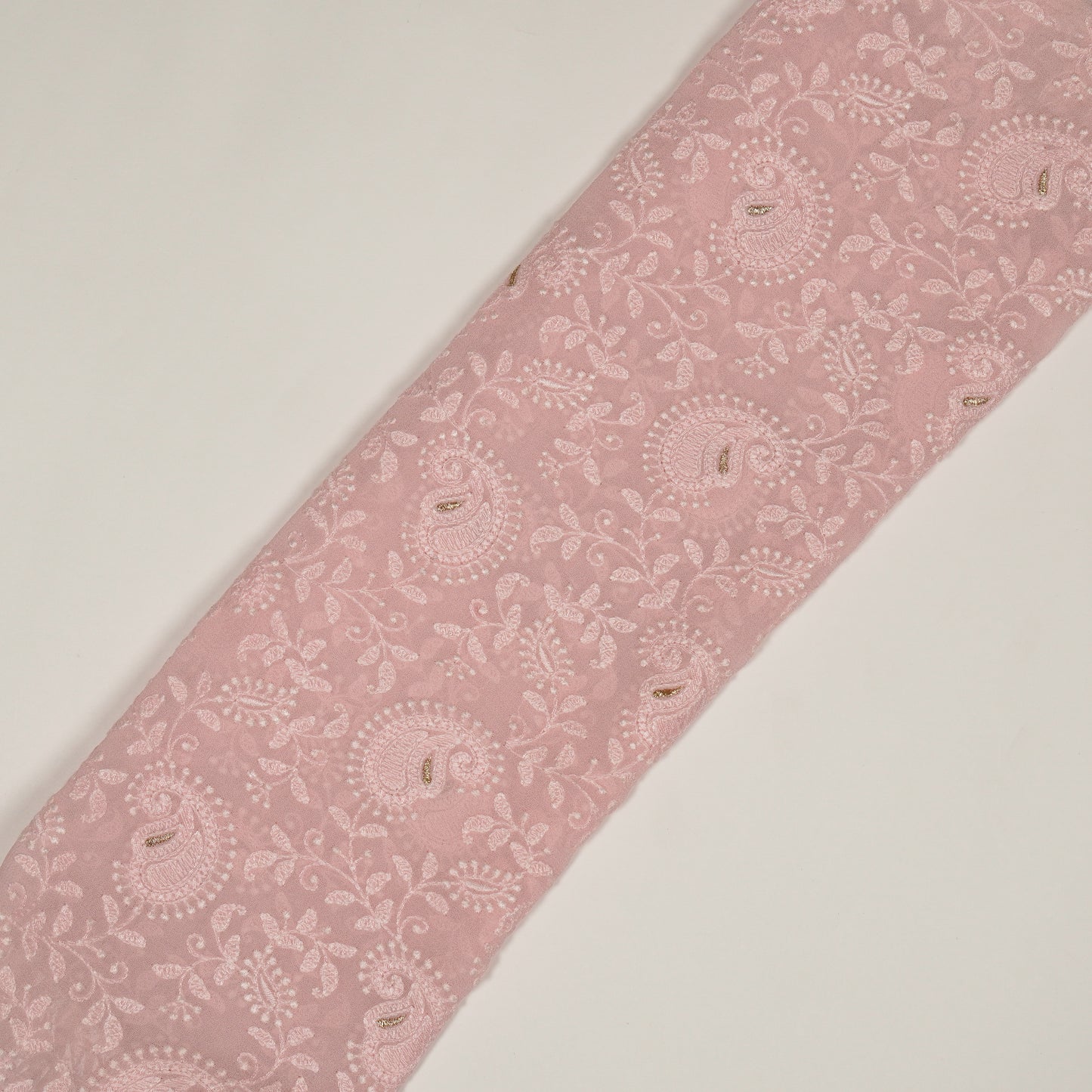 Ekani Baby Pink Viscose Georgette Embroidered Fabric in Jaal Pattern
