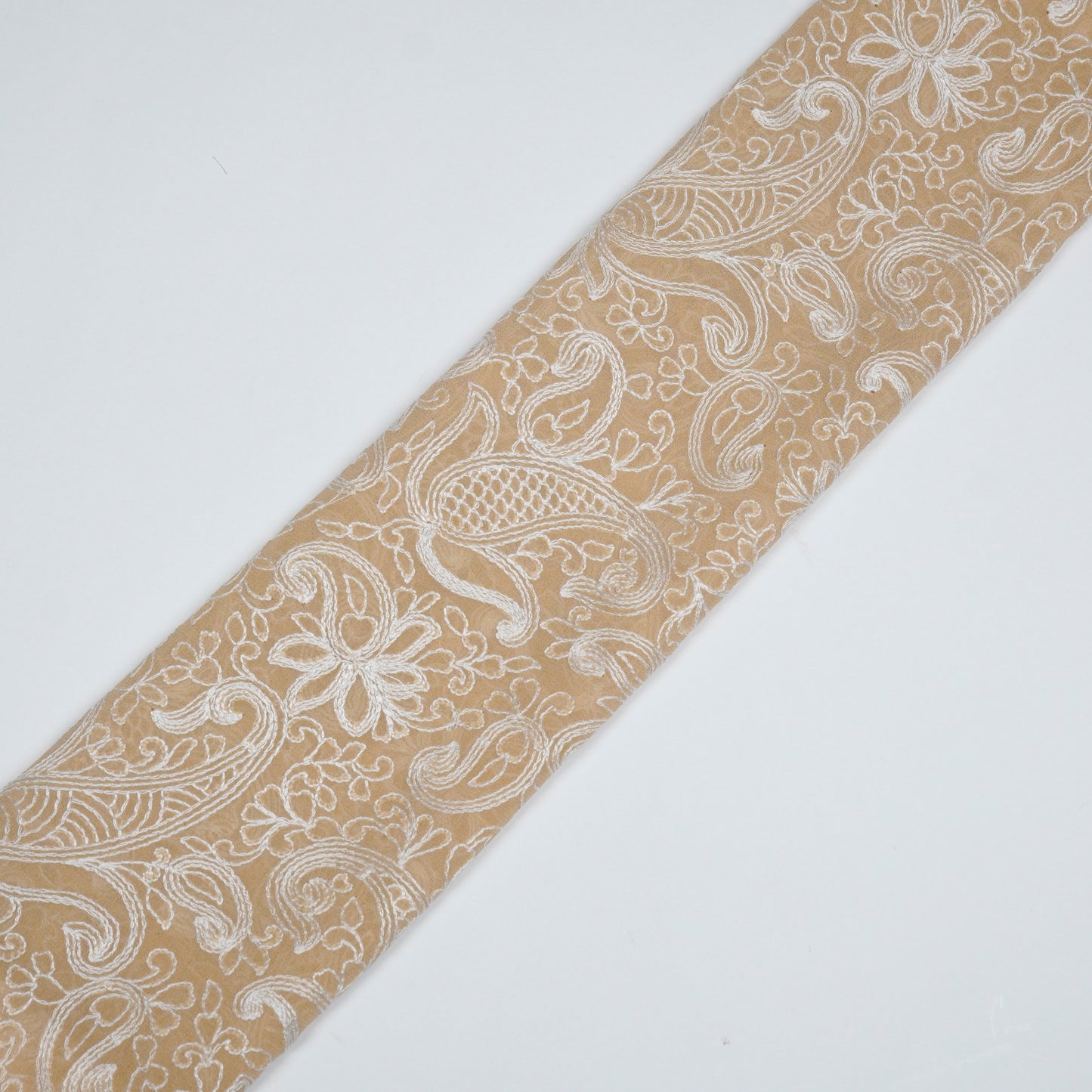 Arib Beige Mul Chanderi Embroidered Fabric in Jaal Pattern
