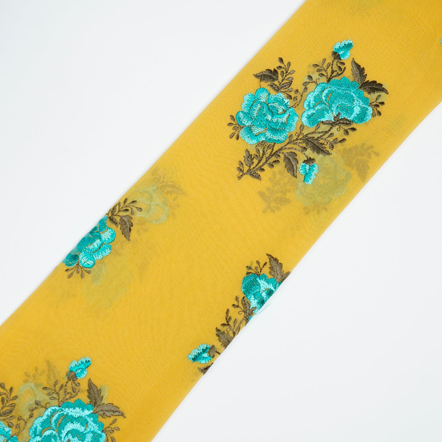 Zara Lemon Viscose Georgette Embroidered Fabric in Buta Pattern