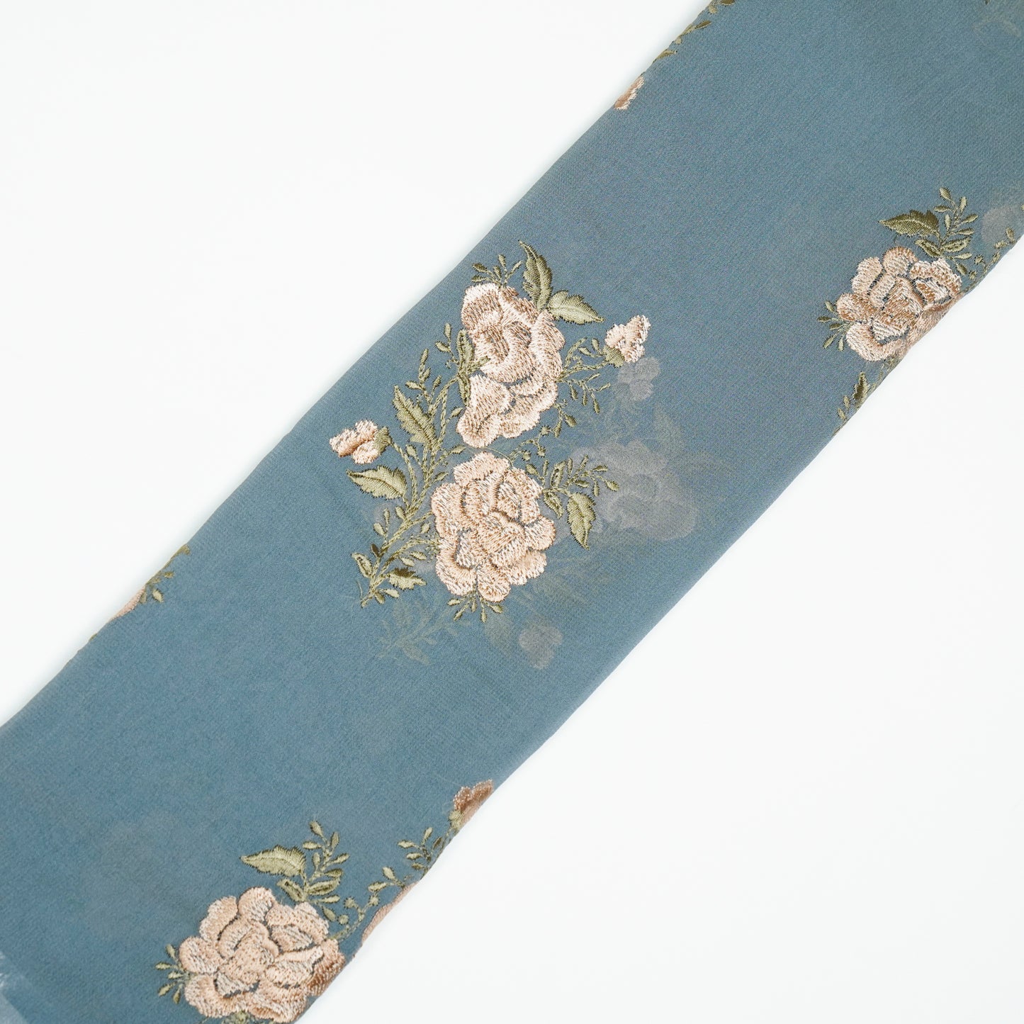 Zara Stale Grey Viscose Georgette Embroidered Fabric in Buta Pattern