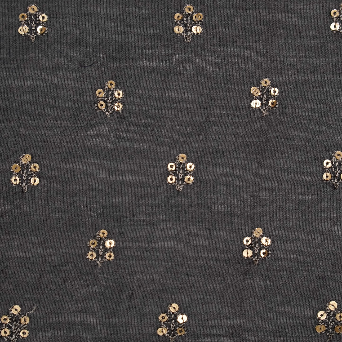 Kiraz Sequin Charcoal Chanderi Embroidered Fabric in Buti Pattern