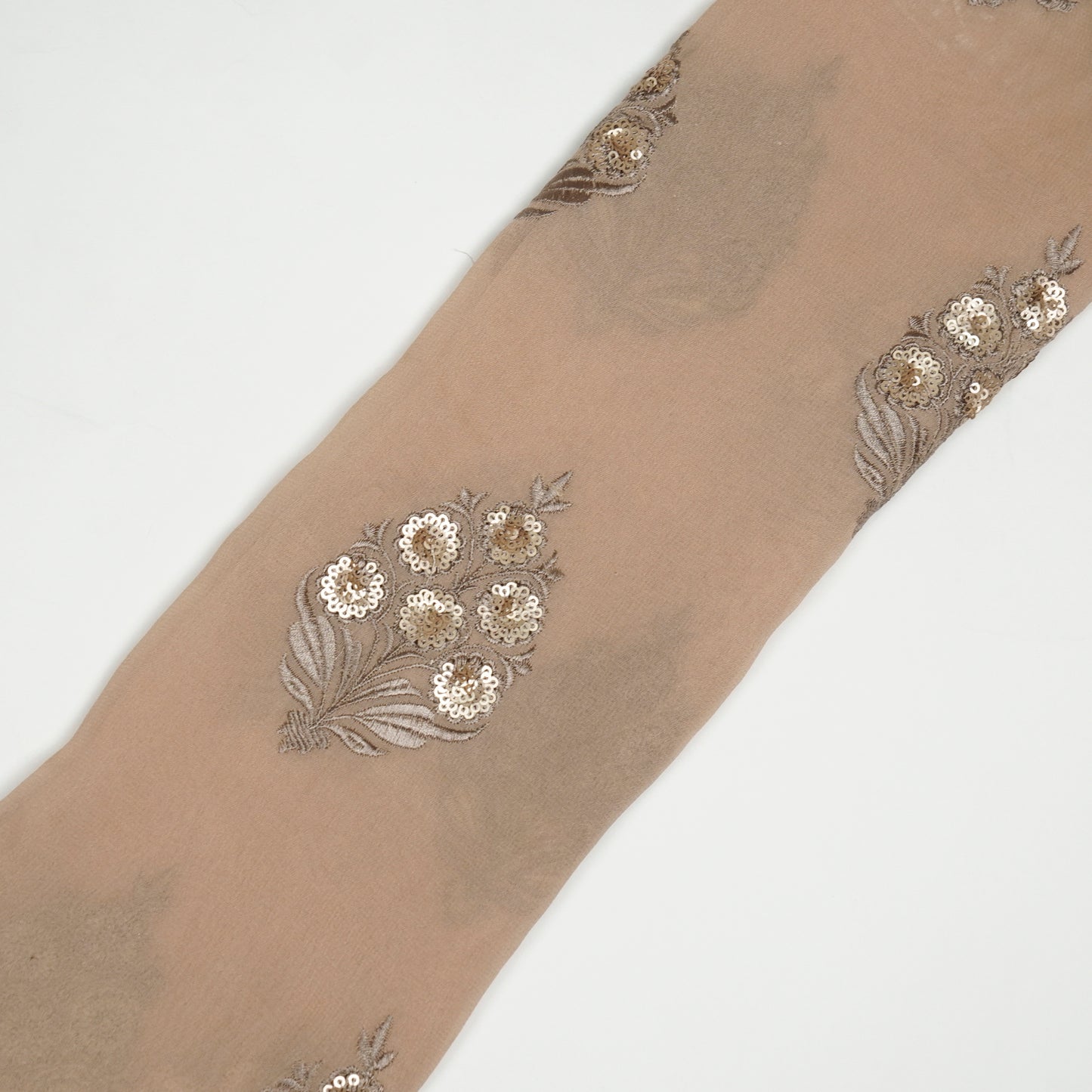 Abeeha Light Peach Viscose Georgette Embroidered Fabric in Buta Pattern