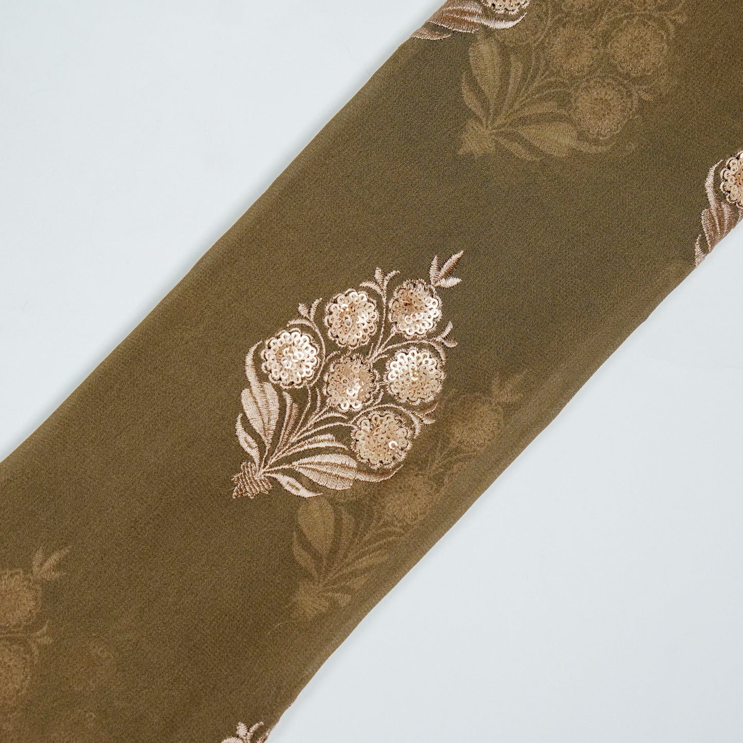 Abeeha Muddy Grey Viscose Georgette Embroidered Fabric in Buta Pattern