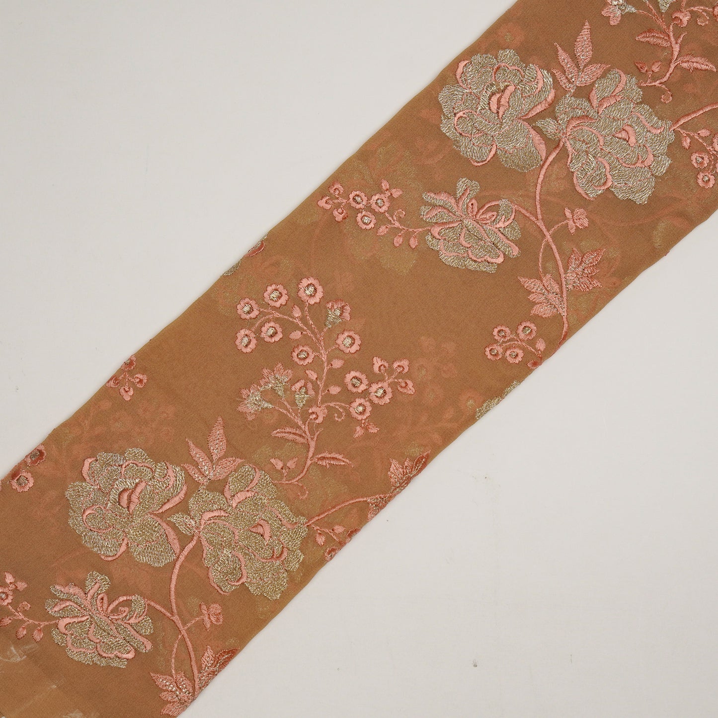 Huma Camel Viscose Georgette Embroidered Fabric in Jaal Pattern