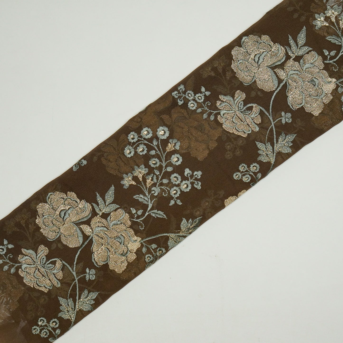 Huma Coffee Brown Viscose Georgette Embroidered Fabric in Jaal Pattern