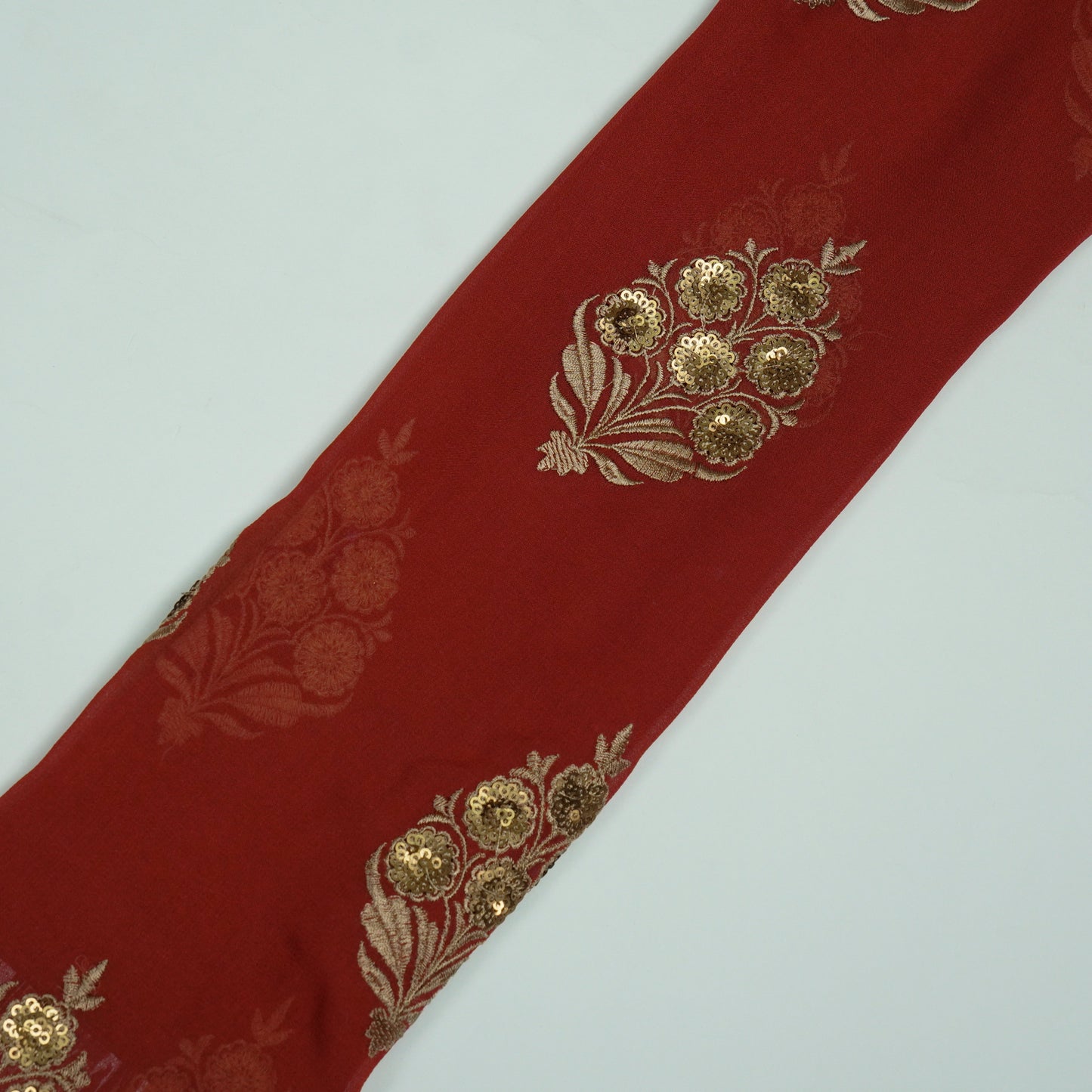 Abeeha Red Viscose Georgette Embroidered Fabric in Buta Pattern