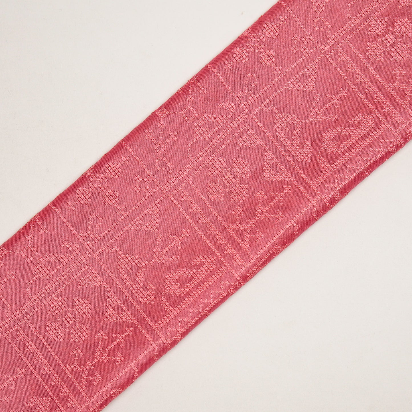 Seda Deep Pink Chanderi Embroidered Fabric in Jaal Pattern