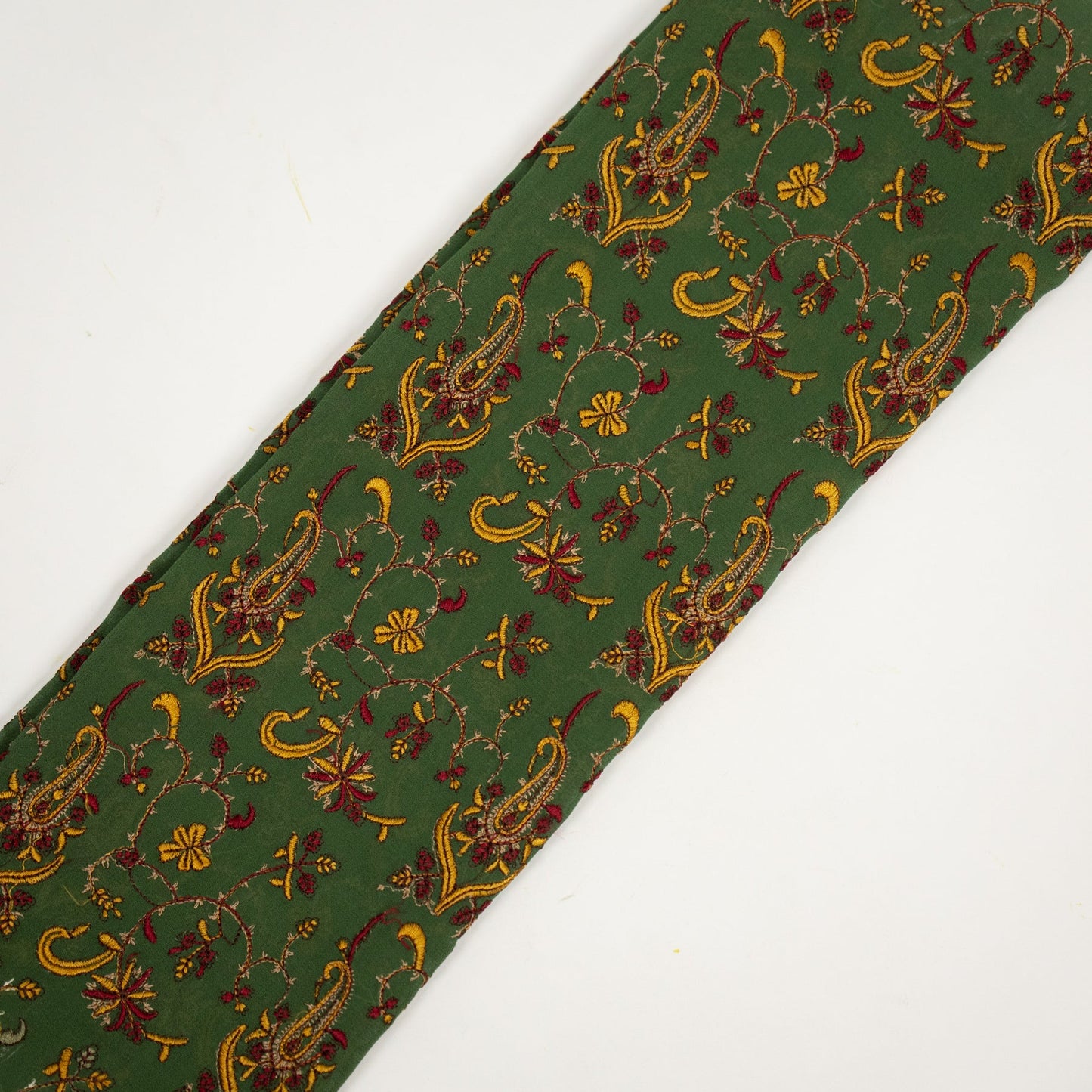 Beena Leaf Green Viscose Georgette Embroidered Fabric in Jaal Pattern