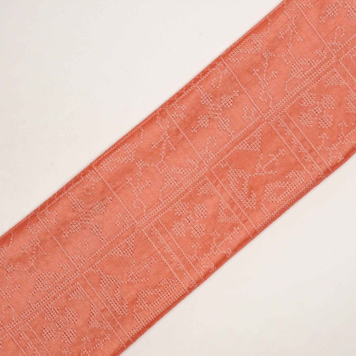 Seda Peach Chanderi Embroidered Fabric in Jaal Pattern