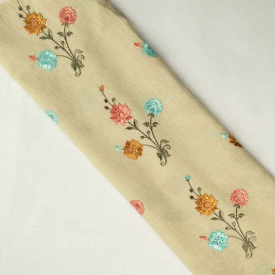 Hemangini Light Ecru Cotton Embroidered Fabric in Buta Pattern