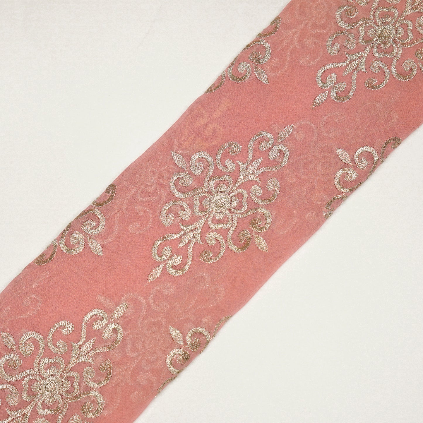 Urwi Light Pink Viscose Georgette Embroidered Fabric in Buta