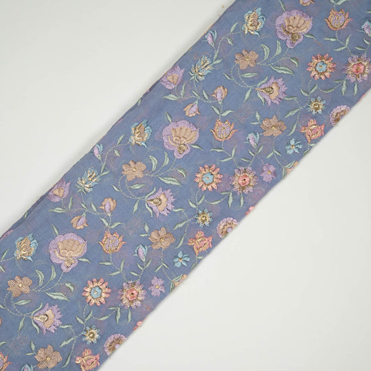 Rajeshwari Mauve Mul Chanderi Embroidered Fabric in Floral Jaal Pattern