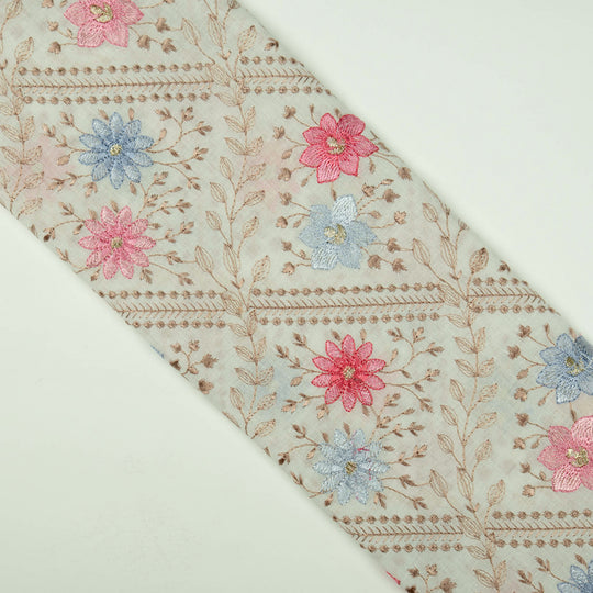 Pariza Natural Cotton Embroidered Fabric in Jaal Pattern