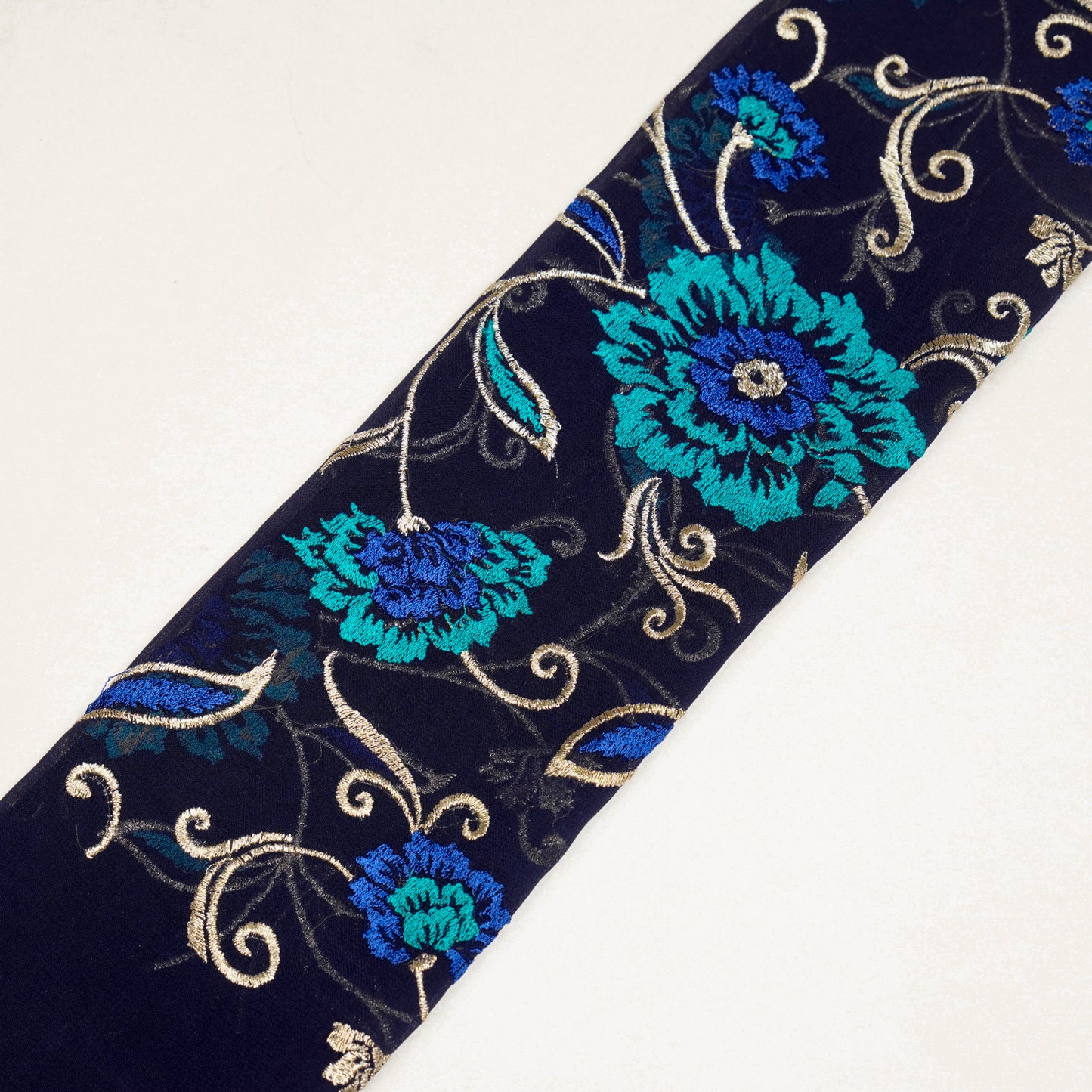 Ramya Persian Blue Viscose Georgette Embroidered Fabric in Jaal Pattern