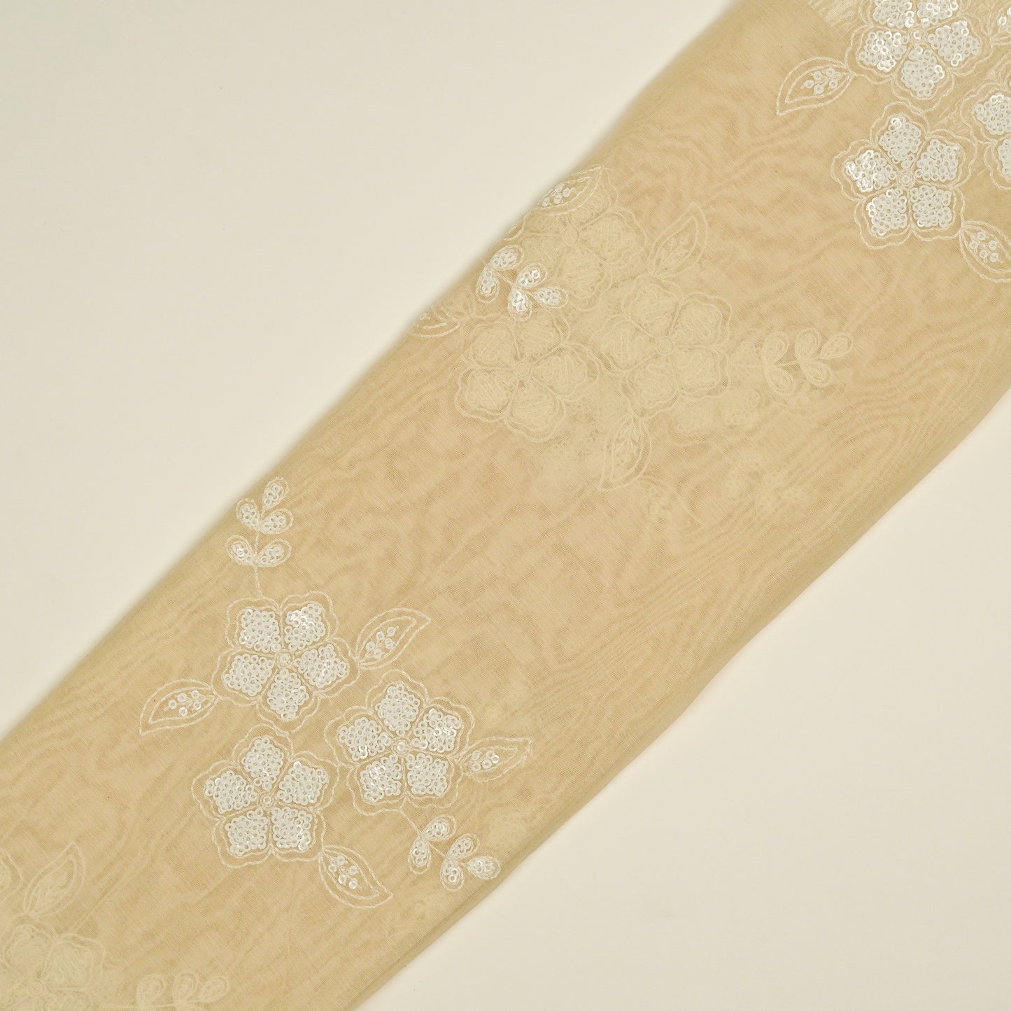 Aqsa Floral Cream Mul Chanderi Embroidered Fabric in Buta Pattern