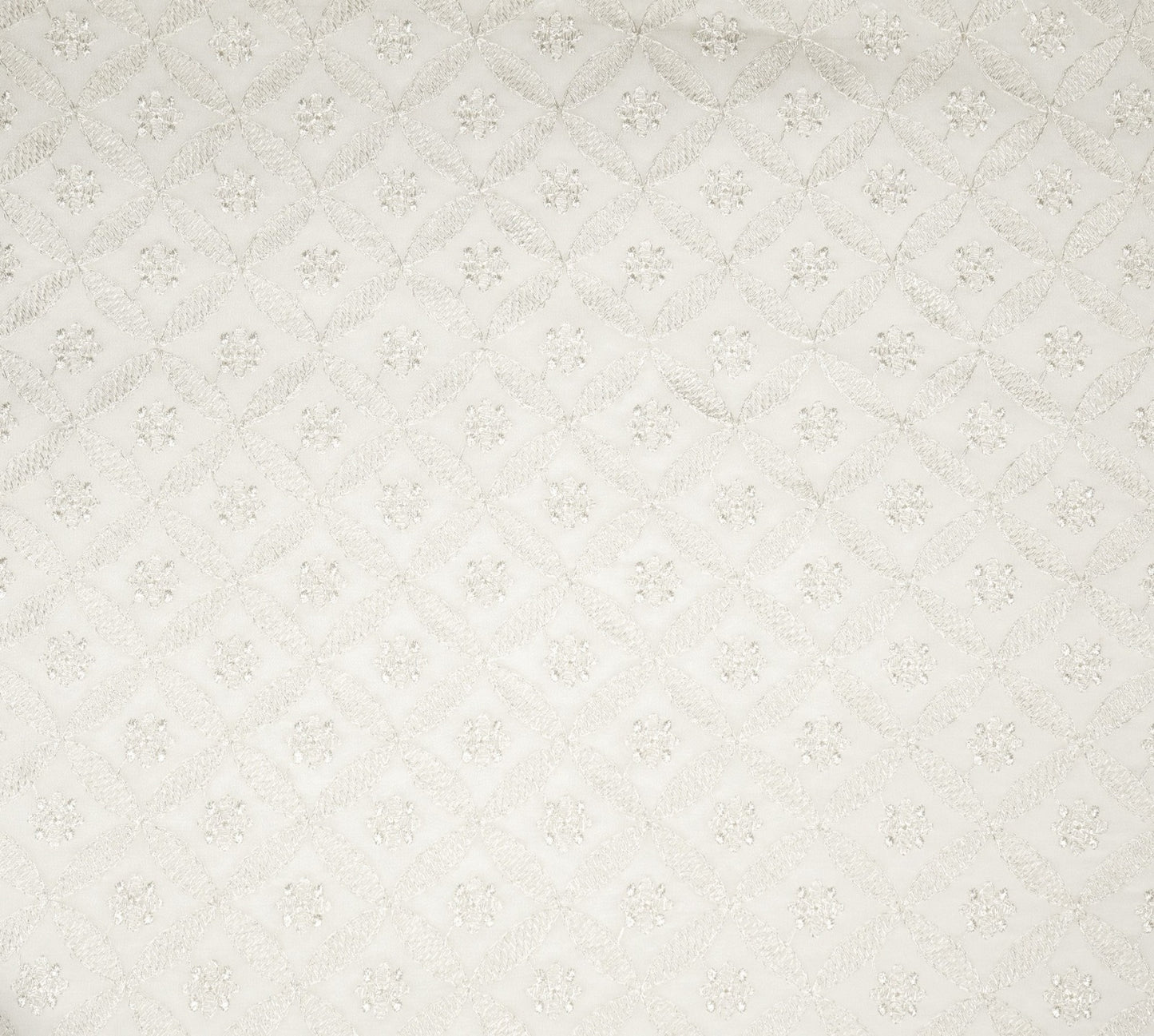 Eshal White Viscose Georgette Embroidered Fabric in Jaal Pattern