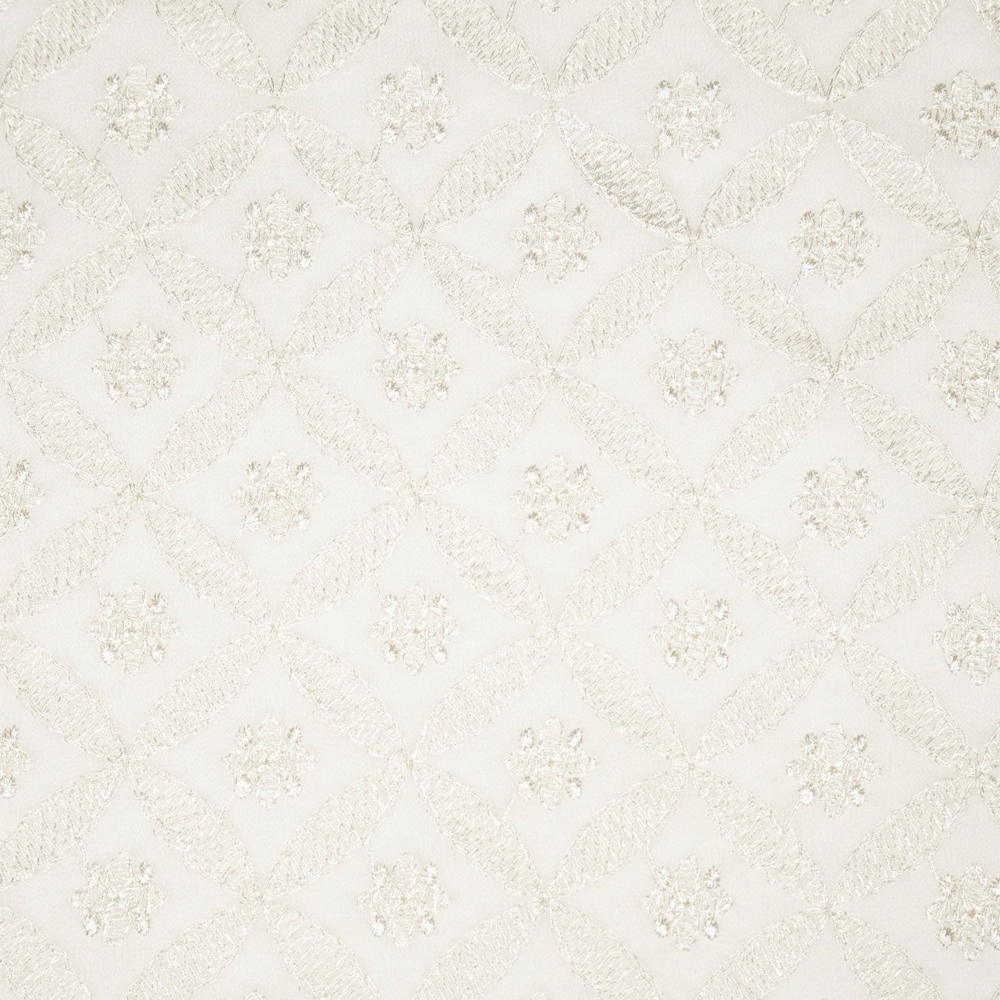 Eshal White Viscose Georgette Embroidered Fabric in Jaal Pattern