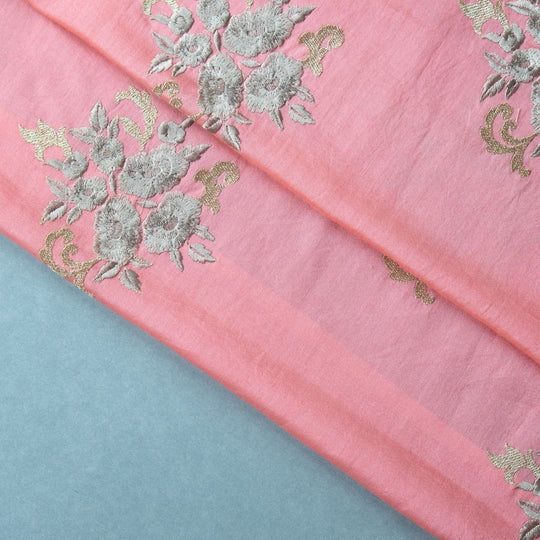 Nargis Deep Gajari Chanderi Embroidered Fabric in Buta Pattern