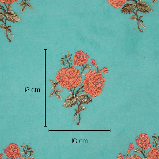 Nuryn Teal Blue Chanderi Embroidered Fabric in Floral Buta Pattern