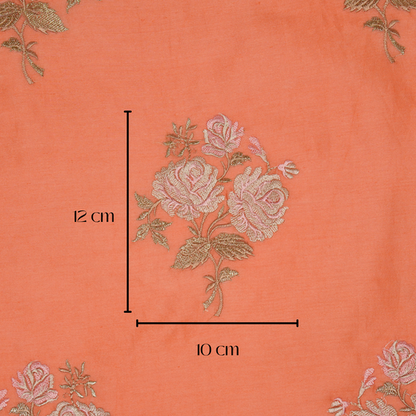 Nuryn  Dark Peach Chanderi Embroidered Fabric in Floral Buta Pattern