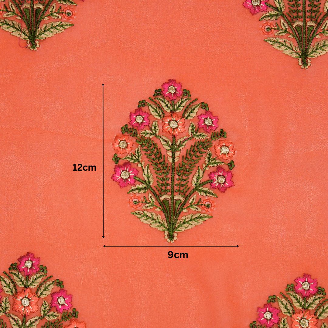 Ifra Dusky Fuxia Viscose Georgette Embroidered Fabric in Buta Pattern