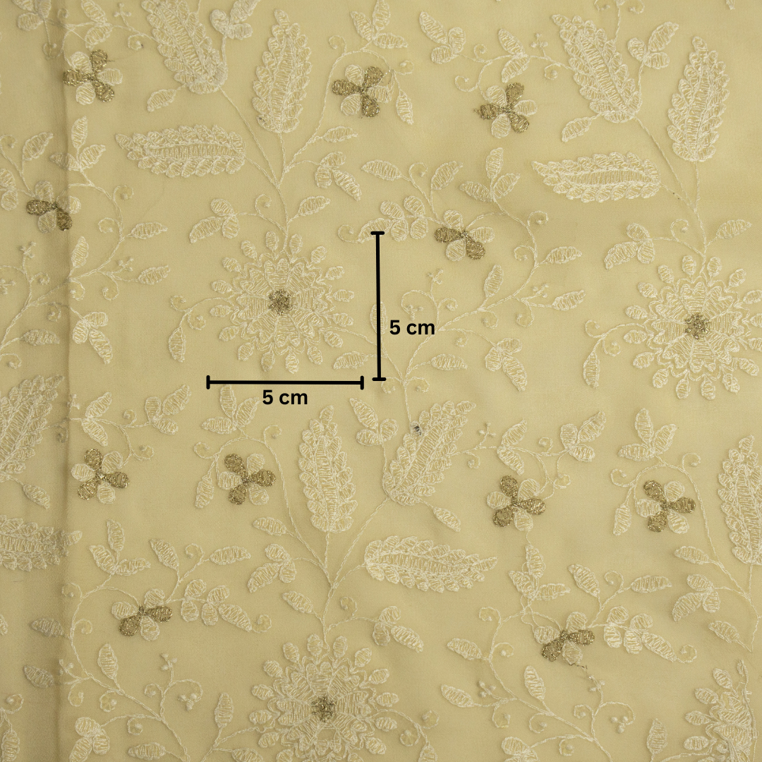 Muminah Cream Viscose Georgette Embroidered Fabric in Jaal Pattern