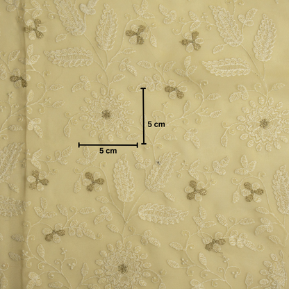 Muminah Cream Viscose Georgette Embroidered Fabric in Jaal Pattern