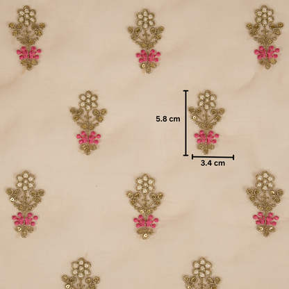 Sami Onion Viscose Organza Embroidered Fabric in Buti Pattern