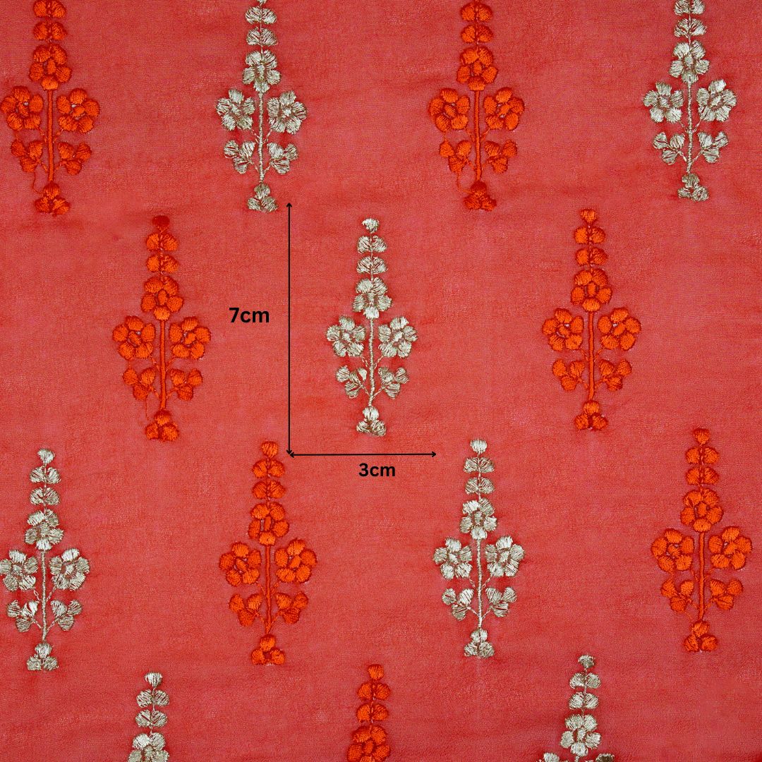 Adiva Red Viscose Georgette Embroidered Fabric in Buta Pattern