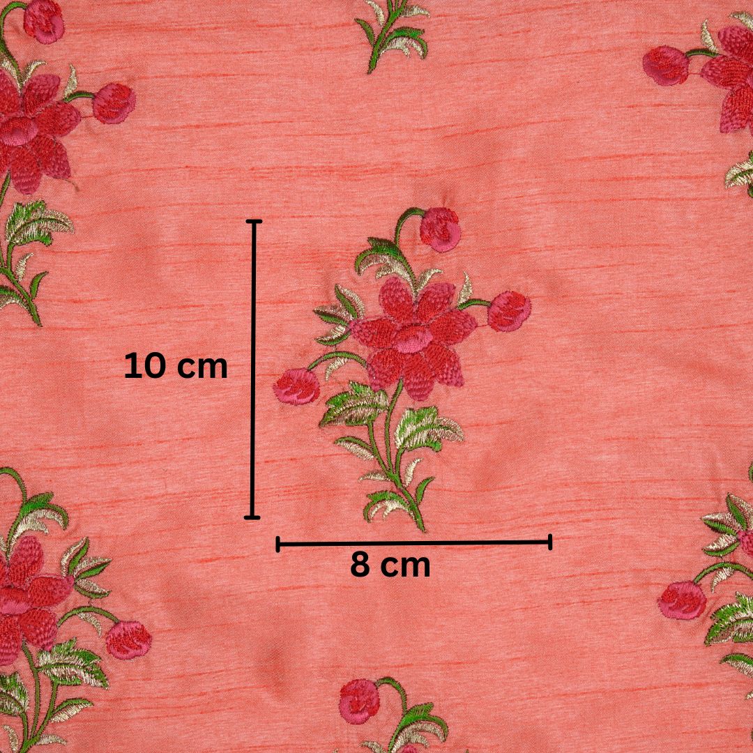 Dalia Peach Dola Silk Embroidered Fabric in Buta