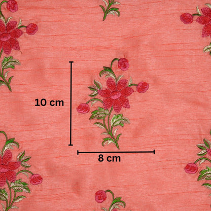 Dalia Peach Dola Silk Embroidered Fabric in Buta