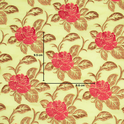 Riha Lemon Cotton  Embroidered Fabric in Jaal Pattern