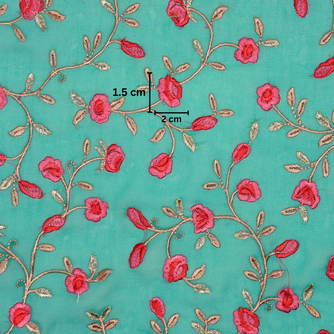 Saha Teal Viscose Georgette Embroidered Fabric in Jaal Pattern