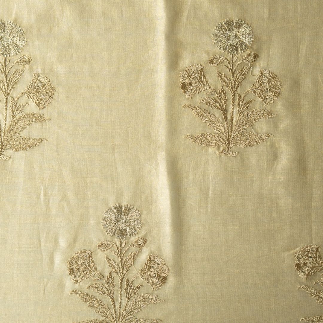 Kaveri Beige Chanderi Embroidered Fabric in Buta Pattern