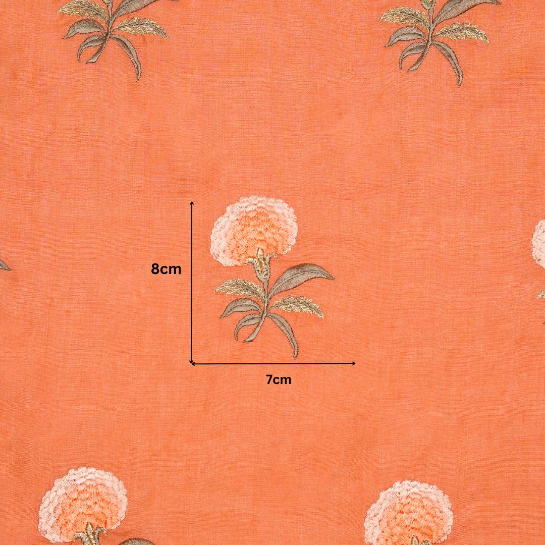 Aarani Deep Gajari Chanderi Embroidered Fabric in Buta