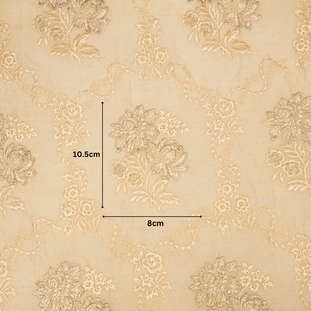 Nurul Beige/Cream Chanderi Embroidered Fabric in Jaal Pattern