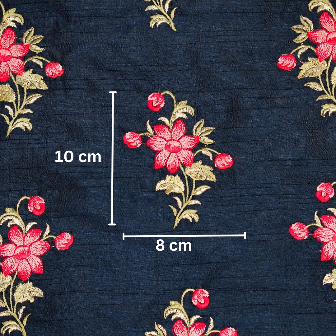 Dalia Navy Blue Dola Silk Embroidered Fabric in Buta