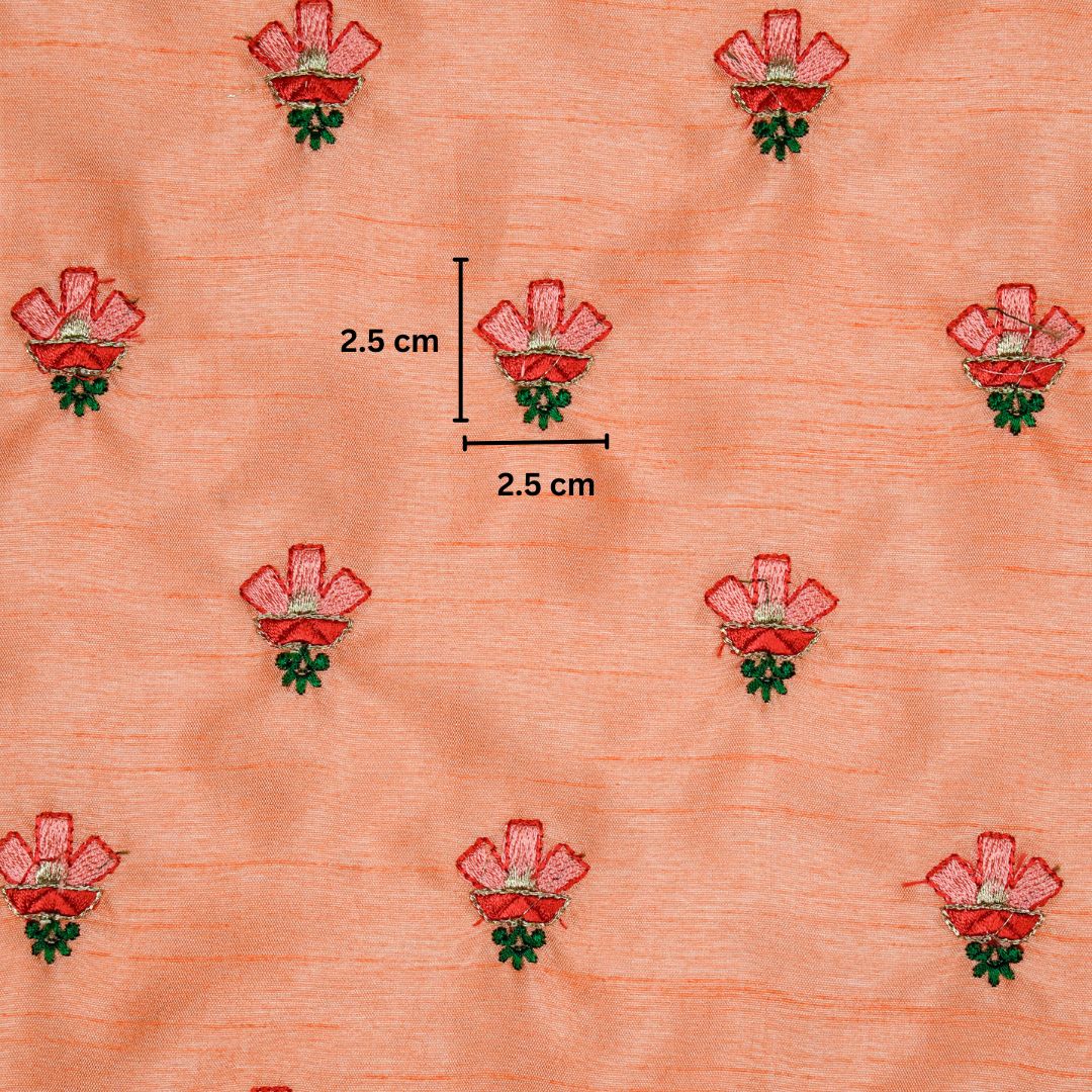 Trifla Light Peach Dola Silk Embroidered Fabric in Buti