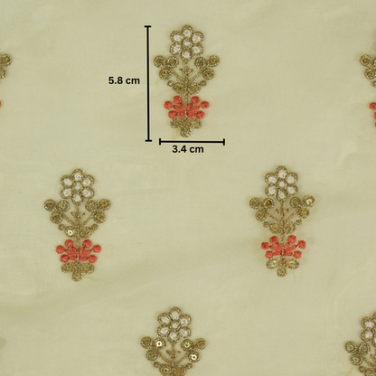 Sami Sea Green Viscose Organza Embroidered Fabric in Buti Pattern