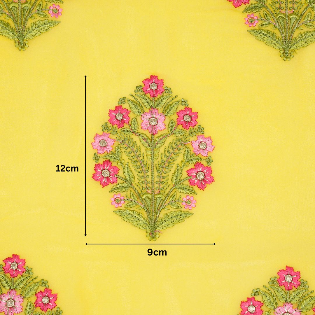 Ifra Lemon Viscose Georgette Embroidered Fabric in Buta Pattern