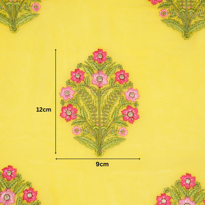 Ifra Lemon Viscose Georgette Embroidered Fabric in Buta Pattern