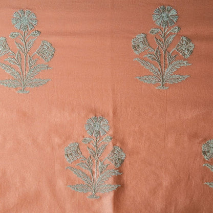 Kaveri Deep Peach Chanderi Embroidered Fabric in Buta Pattern