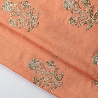 Kaveri Deep Peach Chanderi Embroidered Fabric in Buta Pattern