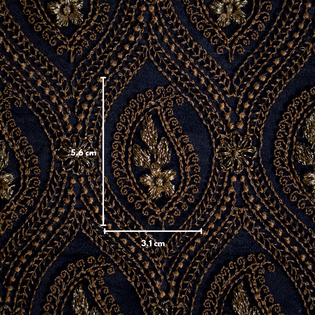 Aziz Navy Blue Viscose Georgette Embroidered Fabric in  Jaal Pattern