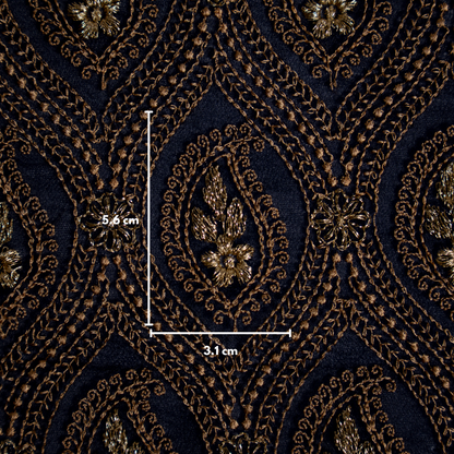 Aziz Navy Blue Viscose Georgette Embroidered Fabric in  Jaal Pattern